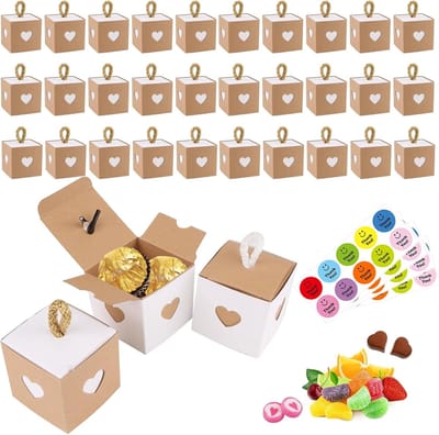 30 stuks bruiloft gunst dozen, 5,5 cm kleine geschenkdoos, Kraft papieren dozen, hart partij gunst dozen, snoep doos voor verjaardag, gasten, feest, Halloween, kerstversiering