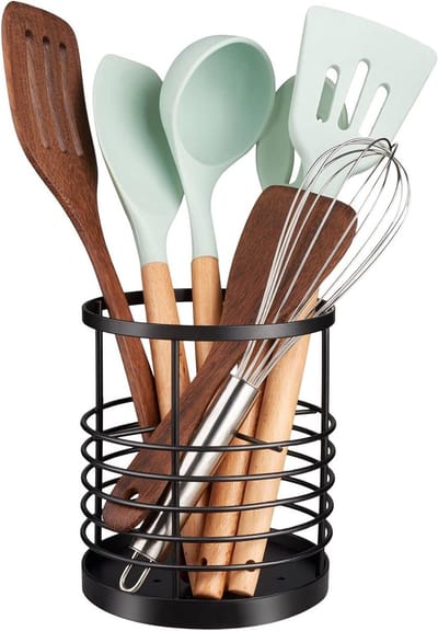 Keuken Organizer - Bestekhouder Aanrecht - Koken & Bakken - Roestvrij Staal - 13x13x15 cm - Mat Zwart
