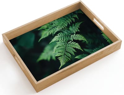 Dienblad hout 40x30 cm - Schootdienblad - Varenblad - Groen - Structuur - Wazig - Borrelplank rechthoek - Plateau dienbladen