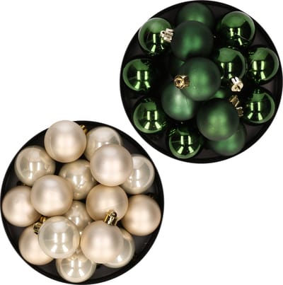 Kerstversiering kunststof kerstballen kleuren mix champagne/ donkergroen 4 en 6 cm pakket van 80x stuks