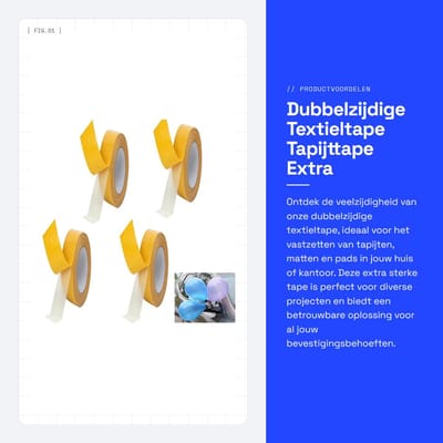 Dailygoods- Textieltape 10 Mm X 10 M - Dubbelzijdige Plakband - Extra Sterke Kleefkracht - Duurzaam - Voor Tapijten/Matten/Pads