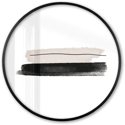 Poster in lijst Rond - Fotolijst 60x60 cm - Posters - Abstract - Lijnen - Zwart - Beige - Kunst - Ronde posterlijst zwart - Decoratie - Wanddecoratie woonkamer - Muurdecoratie slaapkamer