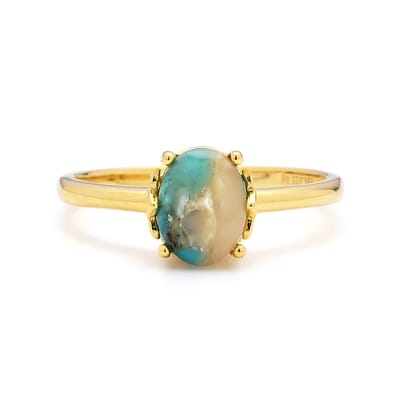 Cavill - Zilveren ring - 925 Sterling zilver verguld - Turquoise mozaiek 1,45 ct ovaal cabochon - Elegant bohemien dames sieraad zomer
