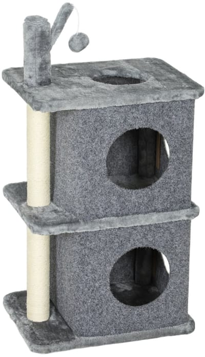 ECTEATOY® Krabpaal voor Katten - 3 Niveaus Kattentoren met 2 Huisjes & Speelbal - 43x33x80 cm - Donkergrijs