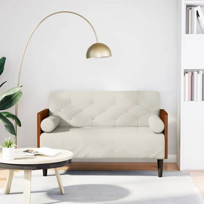 vidaXL - Loveseat - bank - met - bolsters - crème - 110 - cm - fluweel