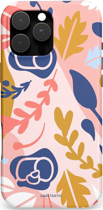 Casetastic Hoesje Geschikt voor Apple iPhone 16 Pro Max Magsafe - Stijlvolle Beschermende Duo-layer Case - Roze Bladeren