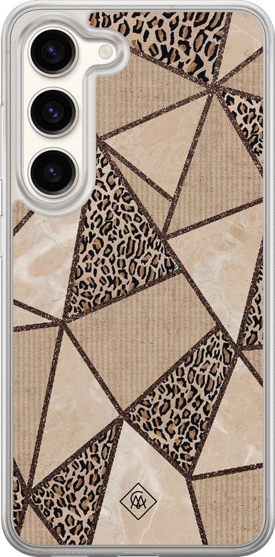 Casimoda® hoesje - Geschikt voor Samsung Galaxy S23 - Leopard Abstract - 2-in-1 case - Schokbestendig - Luipaardprint - Verhoogde randen - Bruin/beige, Transparant