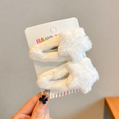 2 Stuks Schattige Meisjes Pluche Ster Haarspelden 2023 Kinderen Kids Pluizige Ster Haarclip Spelden BB Clip Zijpony Clips Haaraccessoires wit