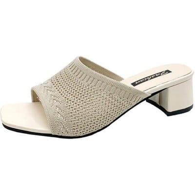 Grote Maat Zomer Sandalen Vrouwen Schoenen Vrouwen Muilezels Slides Peep Toe Vierkante Hoge Hakken Sandalen Vrouwelijke Schoen Casual Vierkante Hak 2023 37 beige