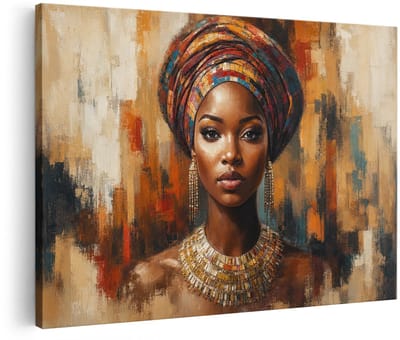 Artaza Canvas Schilderij Afrikaanse Vrouw Met Kleurrijke Tulband - Abstract Portret - 30x20 cm - Klein - Wanddecoratie Woonkamer - Schilderijen - Muurdecoratie