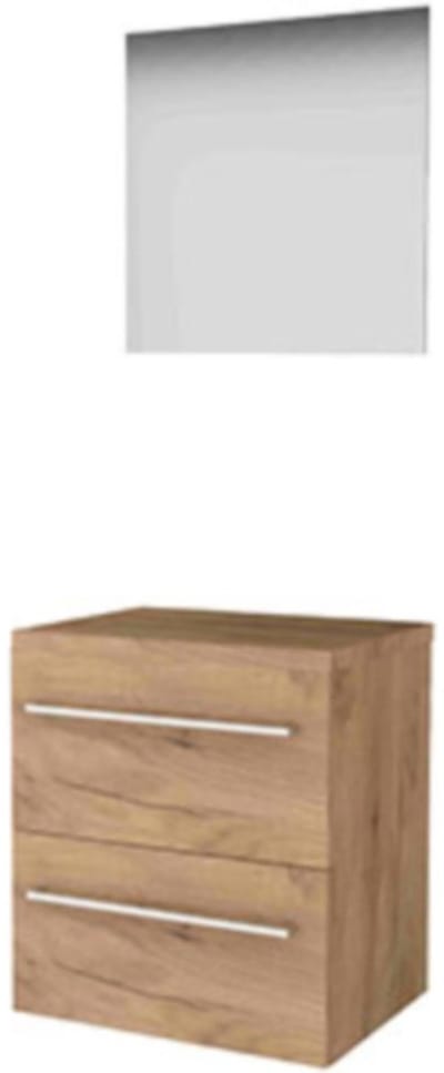 Basic-Line Ultimate 46 Badkamermeubelset - 60 x 46 cm - Met Grepen - 2 Lades - Wastafelblad - Spiegel met Indirecte LED Verlichting - Whisky Oak