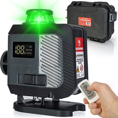 JACKMEND 4D Kruislijnlaser USB-C Oplaadbaar Digitaal Display - 50 Meter Meetbereik - 16 Lijnen – Zelfnivellerende Bouwlaser – 360 Graden Rotatie – Groene Laser – Laserwaterpas – Kluslaser – Complete Set