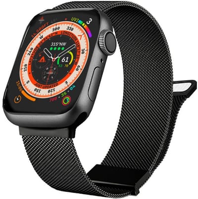 By Qubix - Geschikt voor Apple Watch bandje - Milanese – Zwart - 44 mm - 45 mm - 46 mm - 49 mm - Series 1 t/m 11 & Ultra – Extra sterk RVS met magneetsluiting – Smartwatch bandje