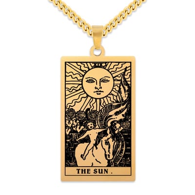 Tarot Ketting XIX: De Zon / The Sun - Goudkleurig Stainless Steel - Grote Arcana uit Rider-Waite Geïnspireerd - 60cm - Pax Amare