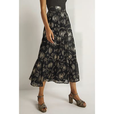 Boden Tiered Midi Skirt Blk Maat: 18 | Midi Rokken Outlet | Dames | Zwart