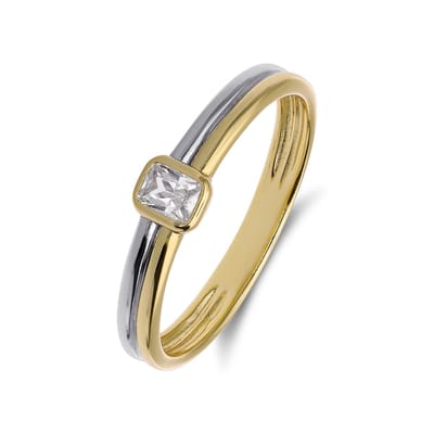 Lucardi Dames Zilveren bicolor ring met zirkonia voor dames - Ring - 925 Zilver - Zilver- en goudkleurig - 16 / 50 mm