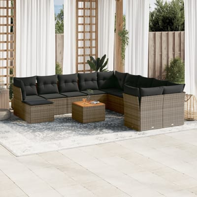 vidaXL - 12-delige - Loungeset - met - kussens - poly - rattan - grijs