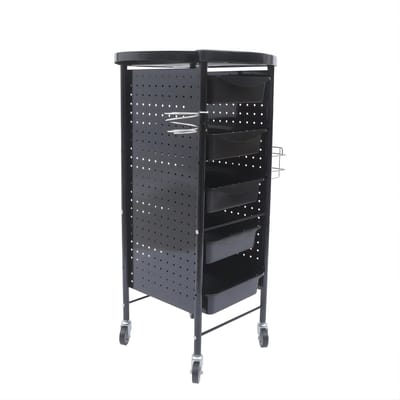 Salon Trolley – Kapperstrolley met 4 Wielen – IJzer + PP Kunststof – Vrijstaand – Hairdressing Tool Cart – Zwart
