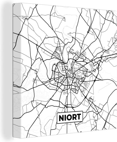 Canvas Schilderij Stadskaart - Plattegrond - Kaart - Frankrijk - Niort - Zwart wit - 20x20 cm - Wanddecoratie