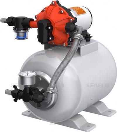 Heavy duty Hydrofoorpomp / waterpomp, 12V, 18.9 L/Min, Inschakeldruk (1.4 bar), Uitschakeldruk (4.2 bar), 8L drukvat