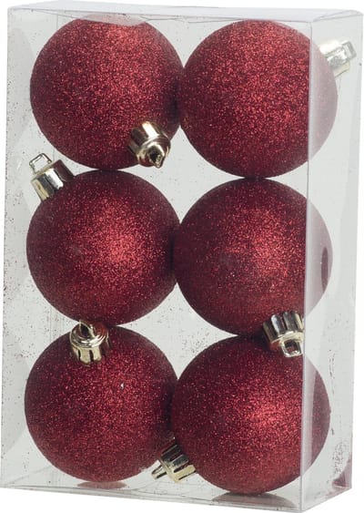 Cosy & Trendy Kerstballen - 6x st - rood - glitters - D6 cm - kunststof - kerstversiering
