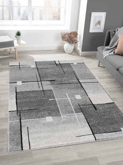 Mia’s Teppiche Modena – moderne korte pool woonkamer & slaapkamer vloerkleed, contour gesneden, grijs contour, 80 x 140 cm