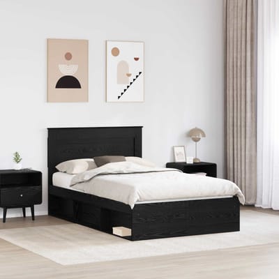 vidaXL - Bedframe - met - lade - Effen - Zwart - 120 - x - 190 - cm - Massief - grenenhout