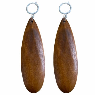 Klem oorbellen-Luci Hout-Bruin-Lang-geen gaatje-Charme Bijoux