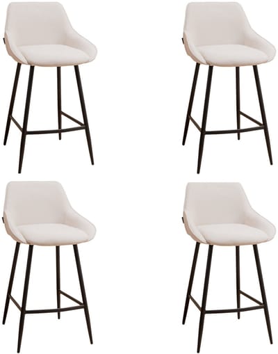 Bronx71® Scandinavische barkruk Lova gerecyclede stof off white 68 cm - Barkrukken set van 4 - barstoel