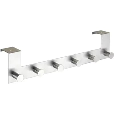 WENKO Deurkapstok Celano RVS, 39cm breed, met 6 haken - Deurgarderobe - Hakenlijst deur - Voor stompe deuren 4cm dik