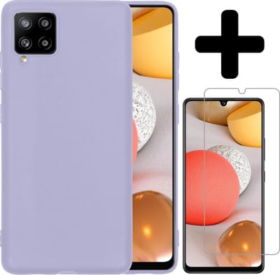 Hoesje - Met Screenprotector - Geschikt voor Samsung Galaxy A42 - Sterk & Shockproof - Back Cover - Siliconen Case - Telefoon Hoes - Telefoonhoesjes - Lila
