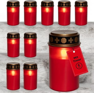 Novaliv LED graflichten zonder batterij en timer 6/18 rood 10 stuks LED kaarsen zonder batterijen grafkaarsen begraafplaatskaarsen kaarsen flikkerende vlam gedenkkaars eeuwig licht rouwkaars
