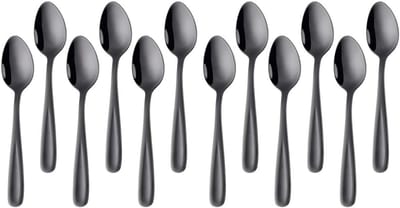 Theelepel 12 stuks roestvrijstalen koffielepels 13,5 cm kleine lepels espressolpel dessertlepel mini theelepels metalen mokkalpel (zwart)