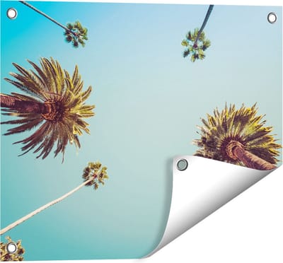 Gards Tuinposter Palmbomen met Bladeren in de Lucht - 50x40 cm - Tuindoek - Tuindecoratie - Wanddecoratie buiten - Tuinschilderij