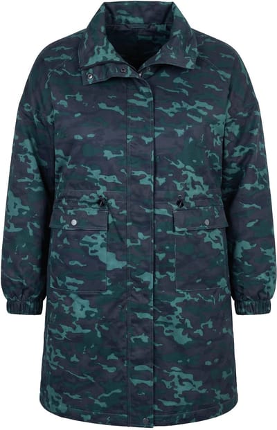 Studio Untold - Dames - Mantel recht model camouflage taille met trekkoord - Matgroen - Maat 42+