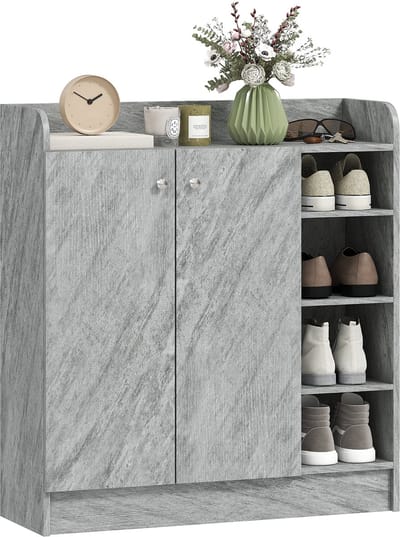 HOMCOM-Schoenenkast-83x30x90cm-Hout-Grijs