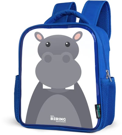 NoBoringSuitcases.com® - Rugzak blauw - Schooltas jongens - Dierenportret grijze nijlpaard - Kinder rugtas jongen - Boekentas kind - Kinderrugzak voor school - Schoolrugzak