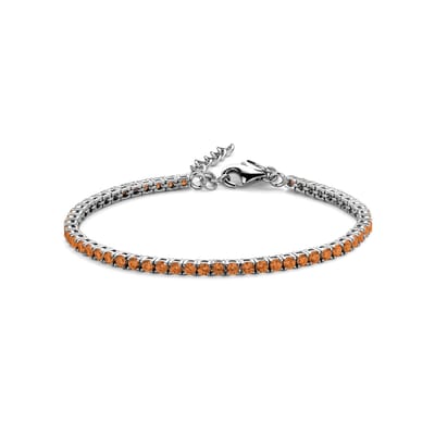 New Bling 9NB-1217 Zilveren Tennisarmband met Zirkonia Steentjes 3mm - Oranje - 16,5+3cm - Rhodium - Zilver