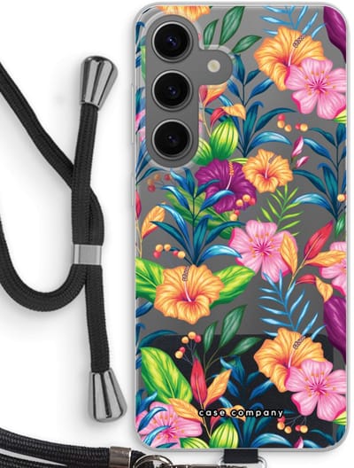 Case Company® - Hoesje met koord geschikt voor Samsung Galaxy S24 hoesje met Koord - Tropisch 2 - Telefoonhoesje met Zwart Koord - Bescherming aan alle Kanten en Over de Schermrand