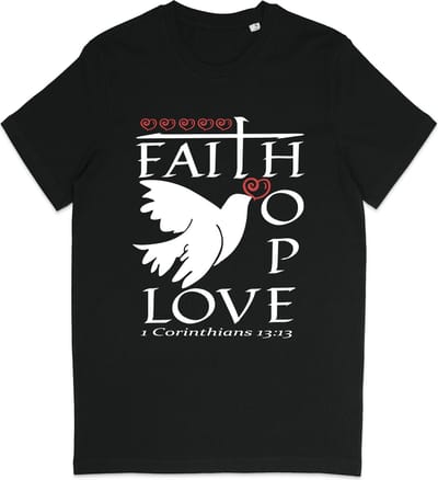 T Shirt Heren - T Shirt Dames - Hoop Geloof en Liefde - Zwart - Maat XS
