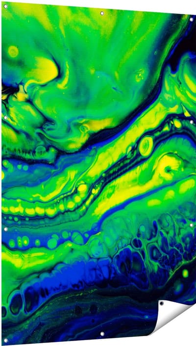 Gards Tuinposter Abstracte Kunst Blauw met Groen - 100x150 cm - Tuindoek - Tuindecoratie - Wanddecoratie buiten - Tuinschilderij