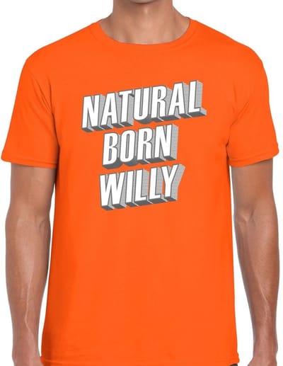 Oranje Natural born Willy t-shirt - Shirt voor heren - Koningsdag kleding S