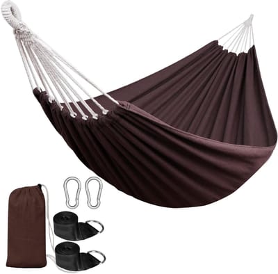 Katoenen Hangmat - Draagbare Relaxplek - Buiten Ontspannen - Anti-rollover Ontwerp - 2.55 x 1.5 Meter - Koffie