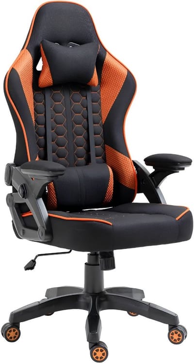 SP® Gamingstoel - 130 kg - Ergonomische gamingstoel van stof - Gamingstoel met lendenkussen - Zwart/Oranje - 52cm x 59cm x 126cm
