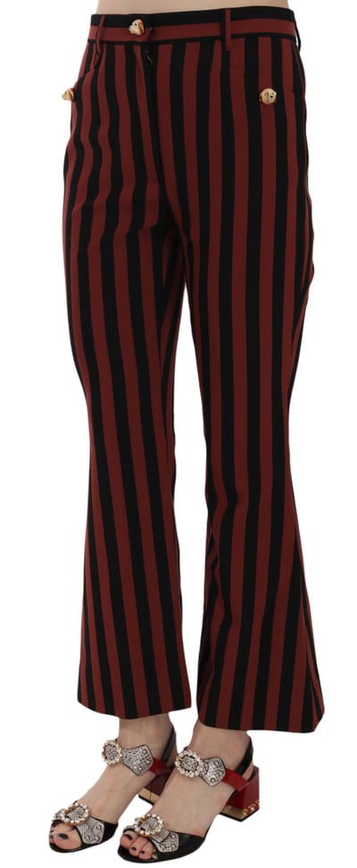 Dolce & Gabbana Zwarte Amarant Gestreepte Gekroesde Flared Broek voor dames