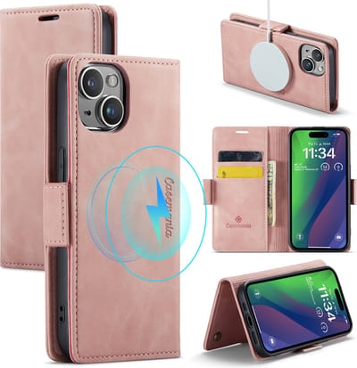 Casemania Hoesje Geschikt voor Apple iPhone 15 Pale Pink - Portemonnee Book Case - Geschikt voor MagSafe