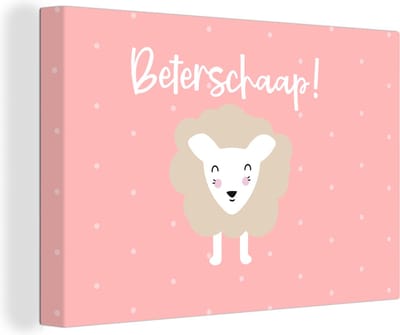 Canvas Schilderij Get well soon - Quotes - Roze - Schaap - 30x20 cm - Wanddecoratie