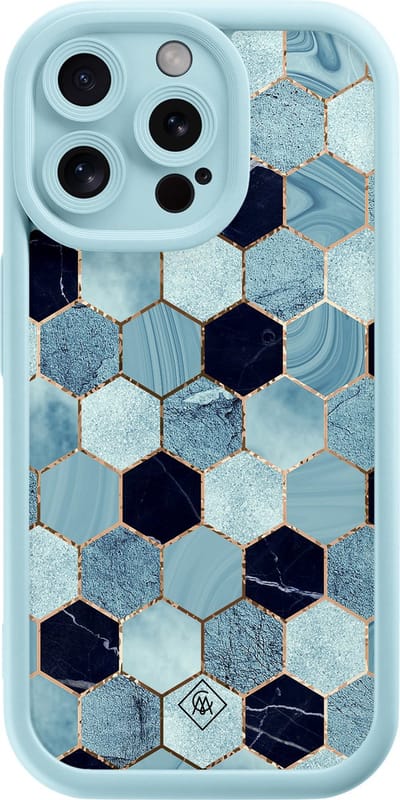 Casimoda® hoesje - Geschikt voor iPhone 15 Pro Max - Blue Cubes - Effen telefoonhoesje met lensbescherming - Siliconen/TPU - Backcover - Blauw