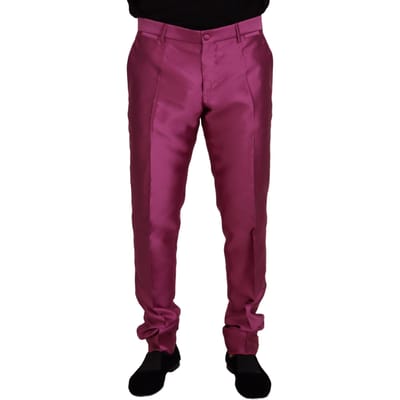 Paarse Satijnen Broek Slim Fit
