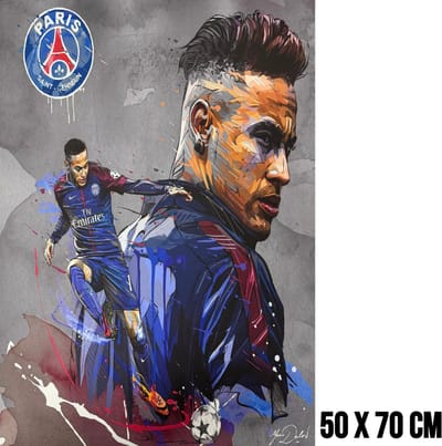 Allernieuwste.nl® Canvas Schilderij Voetballer Neymar Jr PSG – 50 x 70 cm - Voetbal Portret Sport Wanddecoratie – Muurdecoratie